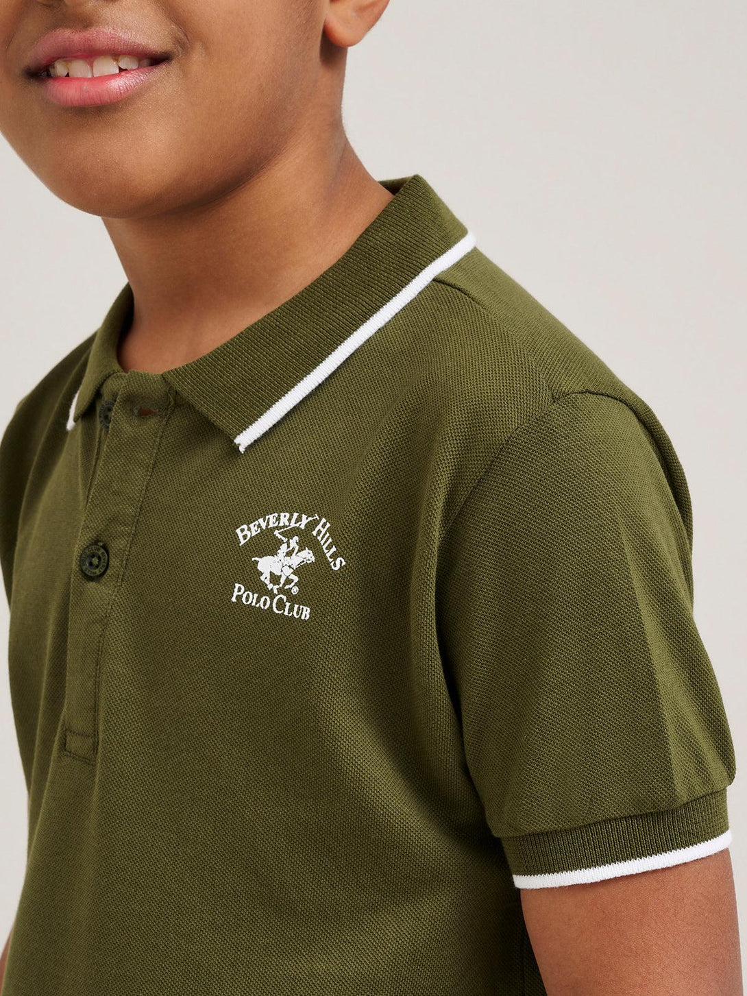 Beverly Hills Polo Club UK-JUNIOR TIPPED POLO PONY POLO SHIRT OLIVE