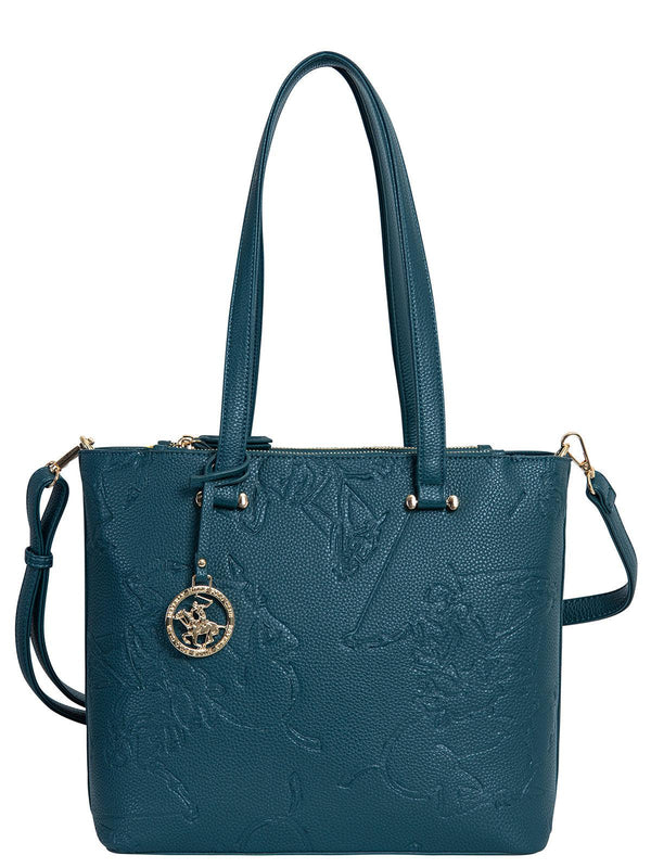 Beverly Hills Polo Club UK-LARGE EMBOSSED POLO PONY HANDBAG TEAL