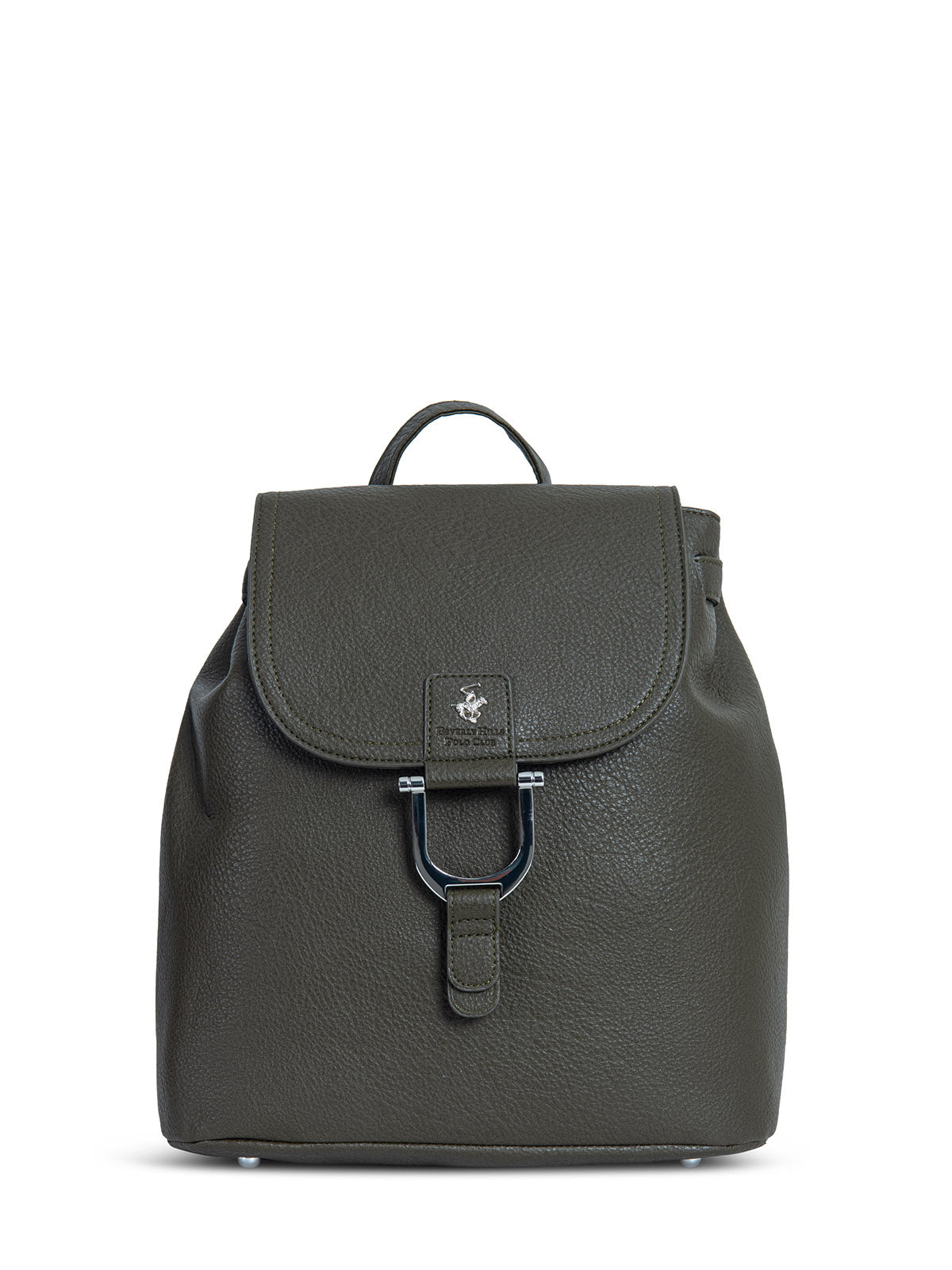 LEATHER LOOK BUCKLED BACKPACK GREEN BEVERLY HILLS POLO CLUB