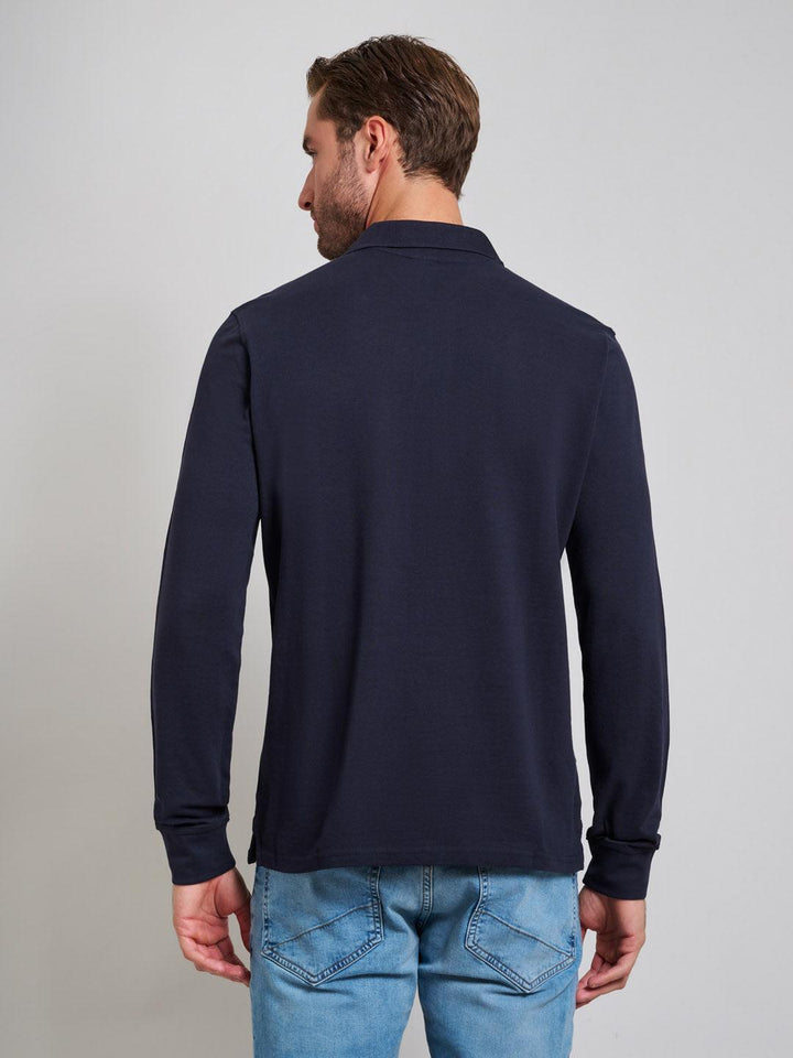 Beverly Hills Polo Club UK-MODERN SLIM FIT LONG SLEEVED POLO SHIRT DARK NAVY