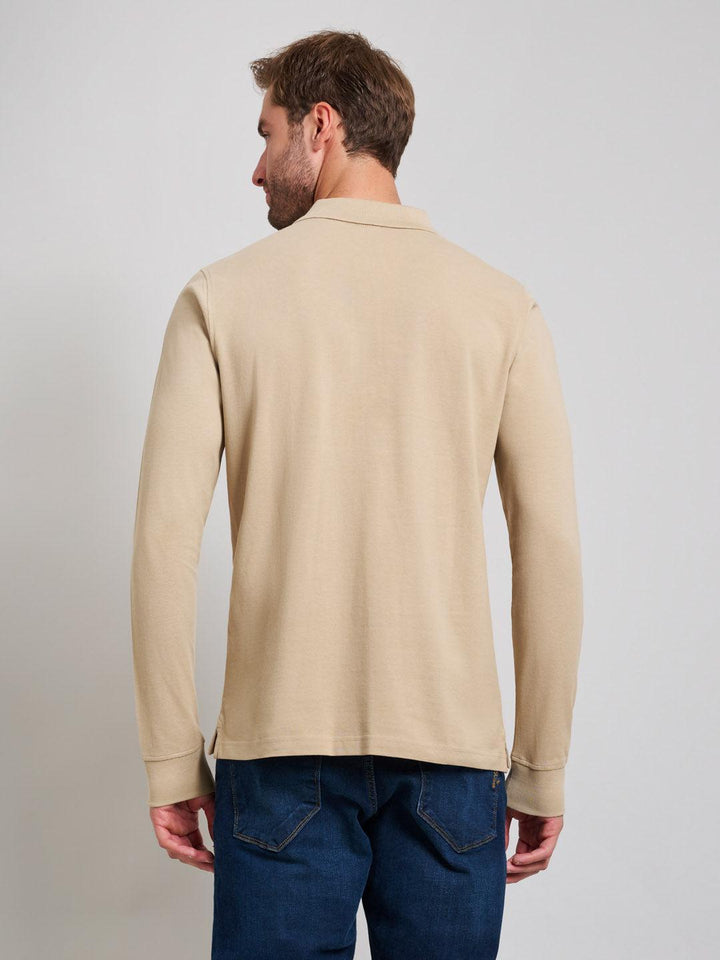 Beverly Hills Polo Club UK-MODERN SLIM FIT LONG SLEEVED POLO SHIRT DESERT SAND
