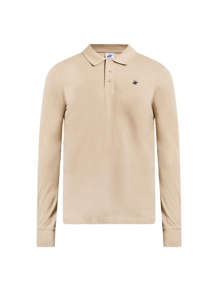Beverly Hills Polo Club UK-MODERN SLIM FIT LONG SLEEVED POLO SHIRT DESERT SAND