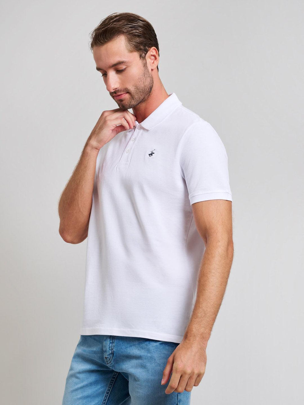 Beverly Hills Polo Club UK-MODERN SLIM FIT POLO SHIRT GHOST WHITE