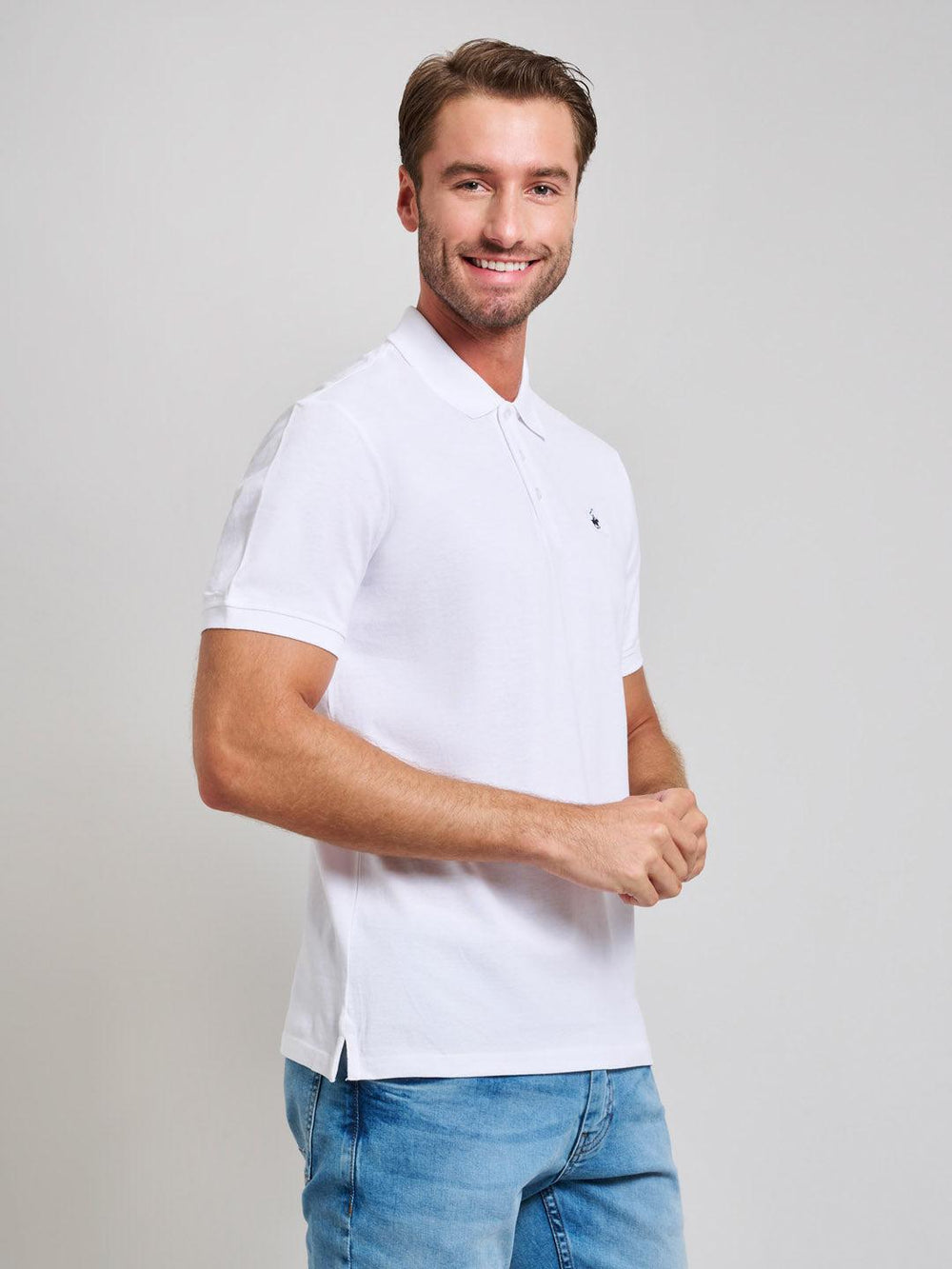 Beverly Hills Polo Club UK-MODERN SLIM FIT POLO SHIRT GHOST WHITE