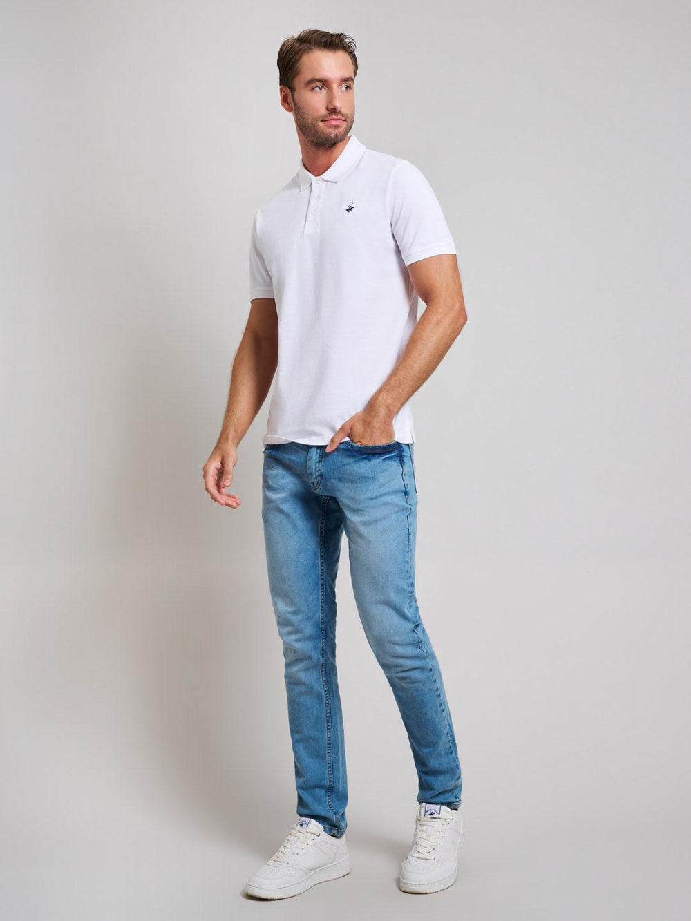 Beverly Hills Polo Club UK-MODERN SLIM FIT POLO SHIRT GHOST WHITE