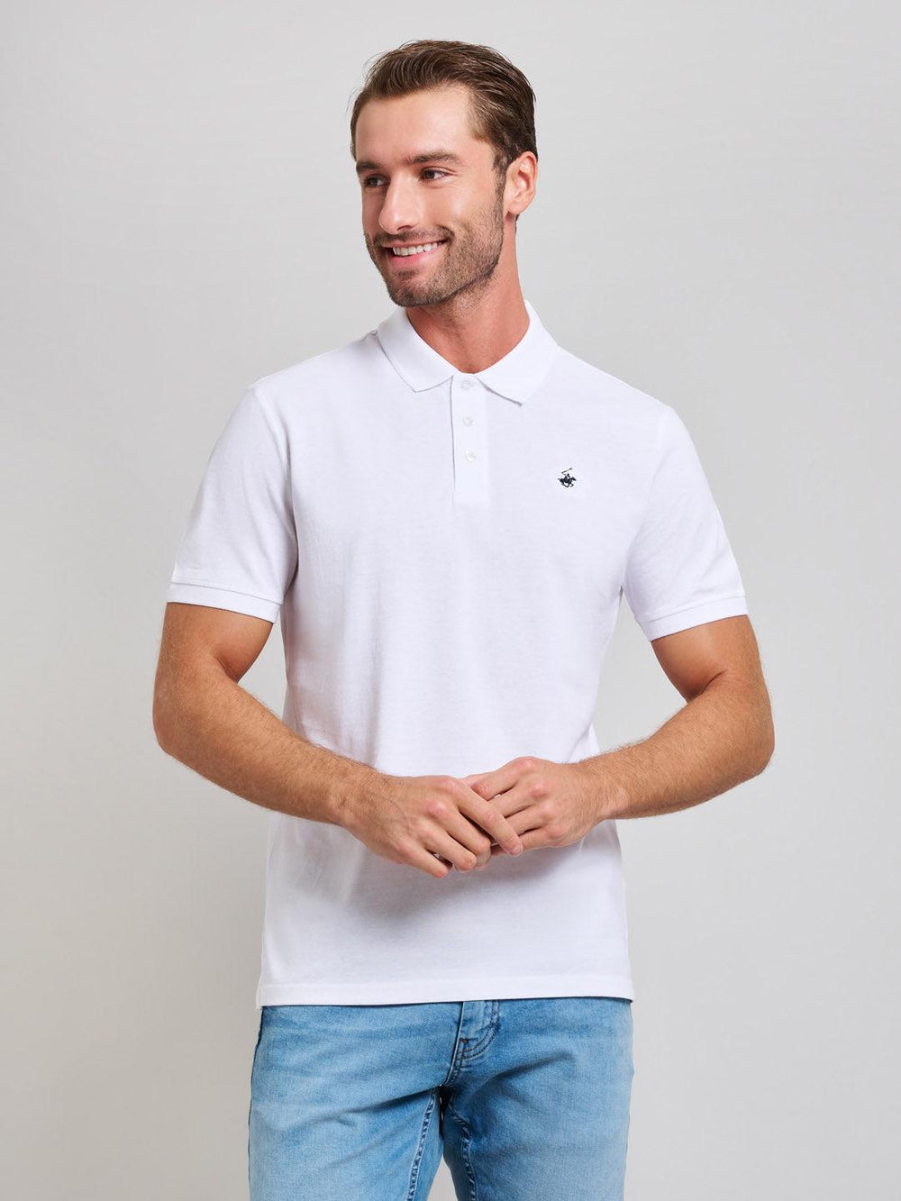 Beverly Hills Polo Club UK-MODERN SLIM FIT POLO SHIRT GHOST WHITE