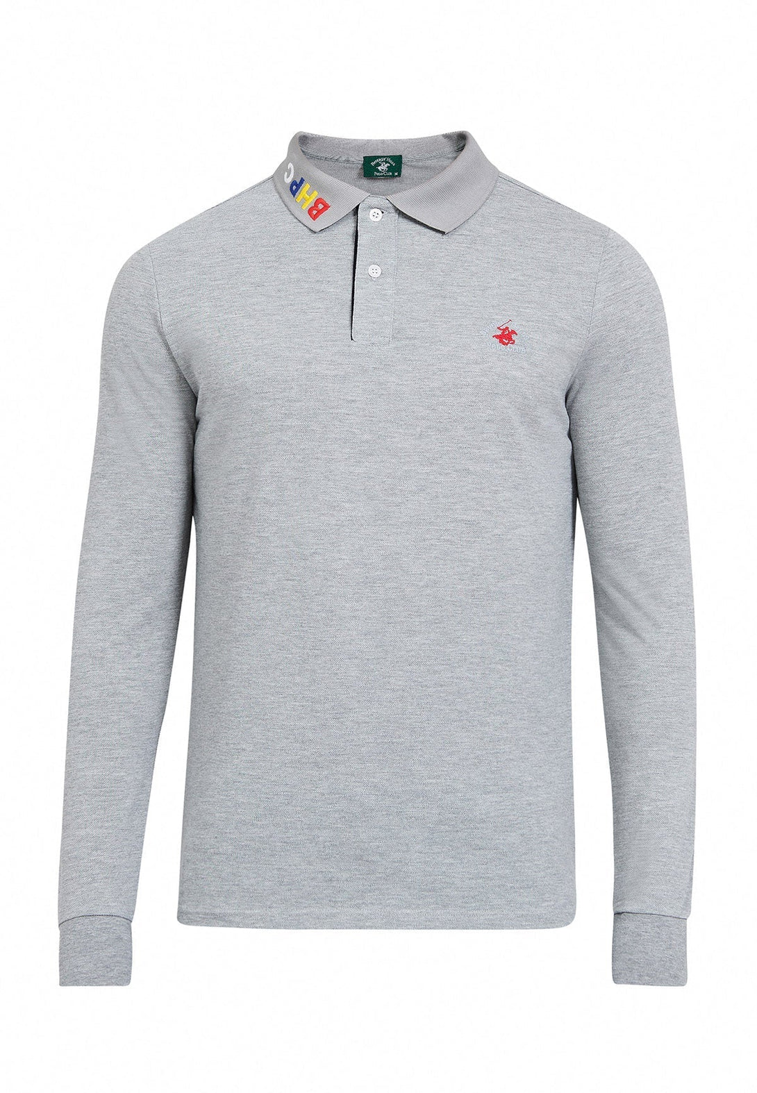 Beverly Hills Polo Club UK-MULTICOLOUR BHPC COLLAR LS POLO SHIRT GREY MELANGE