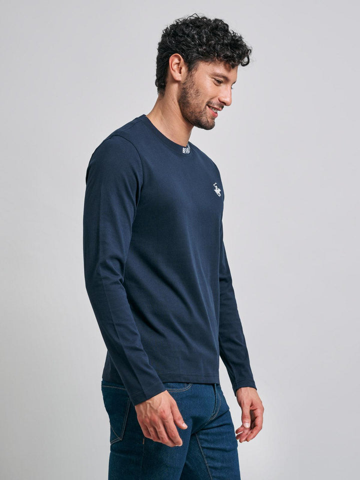 Beverly Hills Polo Club UK-NECK LOGO ICON PONY LS T-SHIRT NAVY