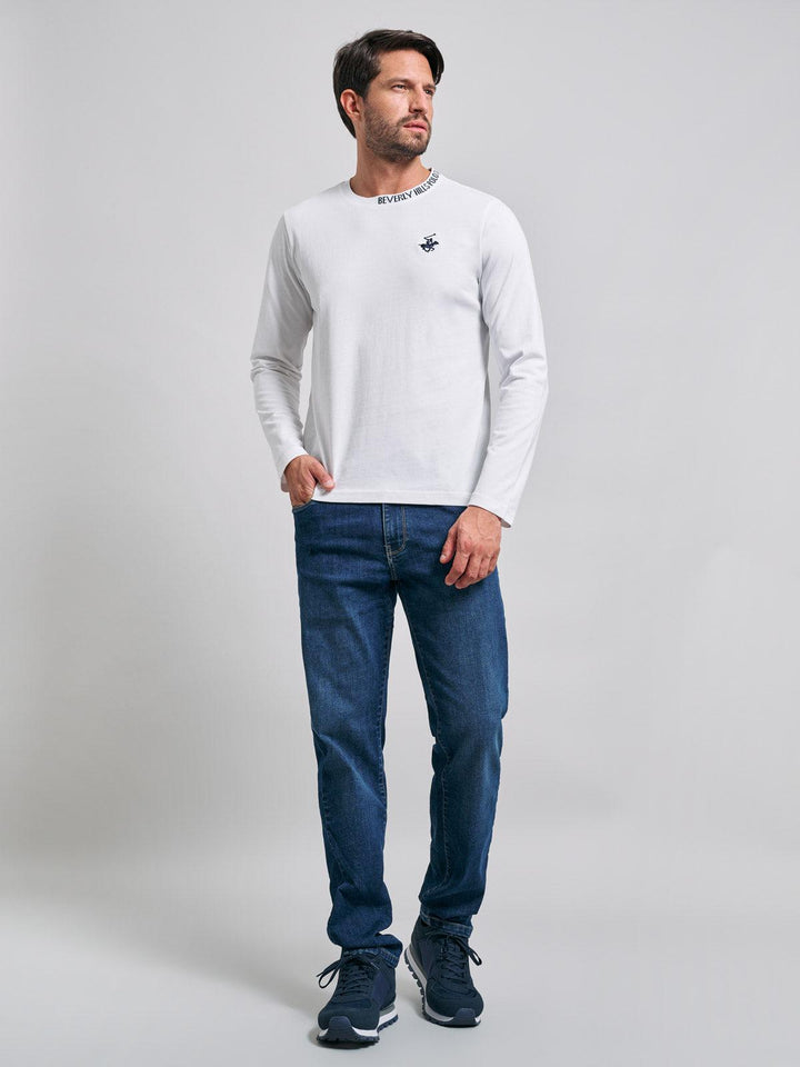 Beverly Hills Polo Club UK-NECK LOGO ICON PONY LS T-SHIRT WINTER WHITE