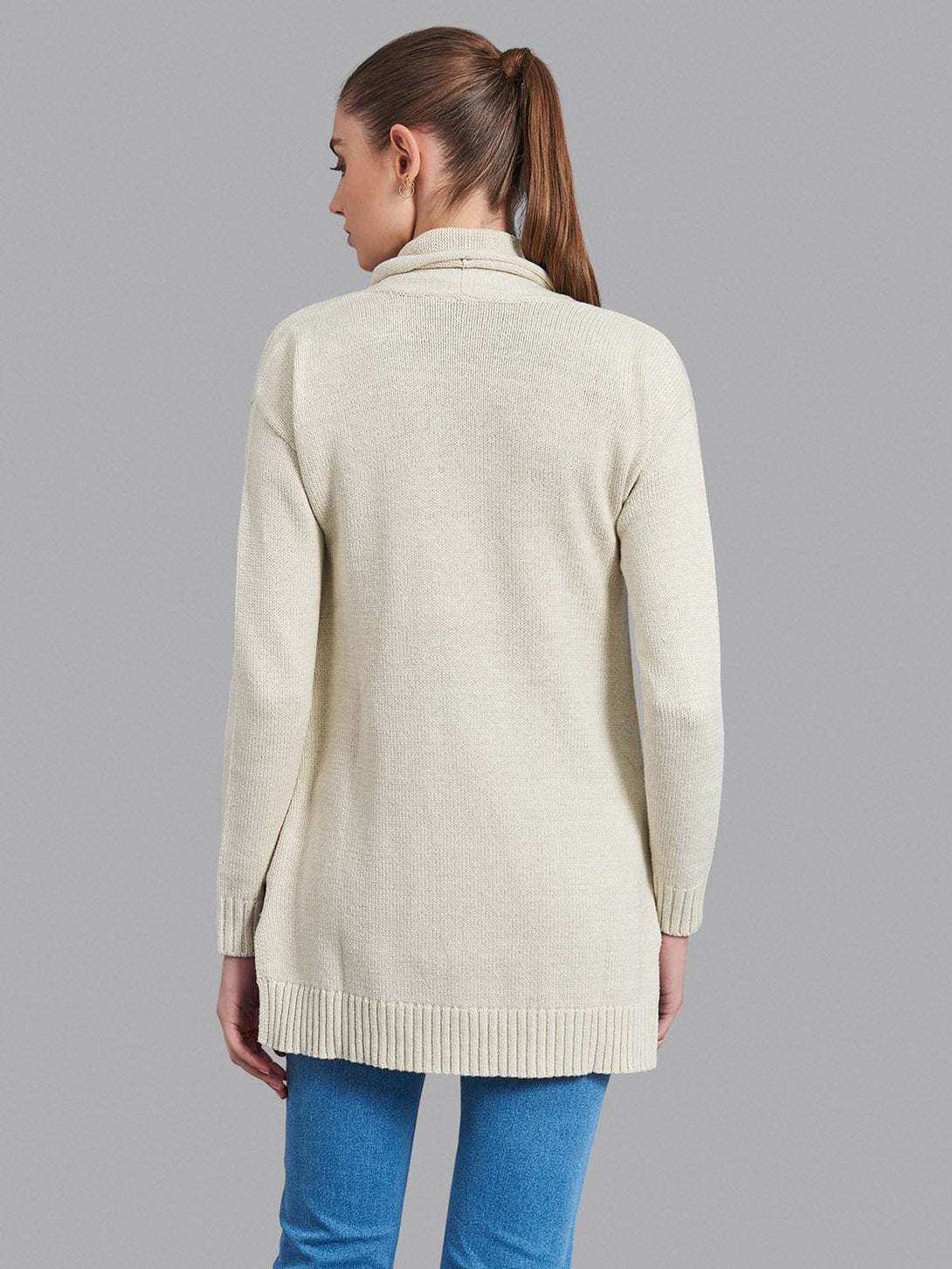 Beverly Hills Polo Club UK-OPEN ROLLED HEM CARDIGAN HEATHER OATMEAL