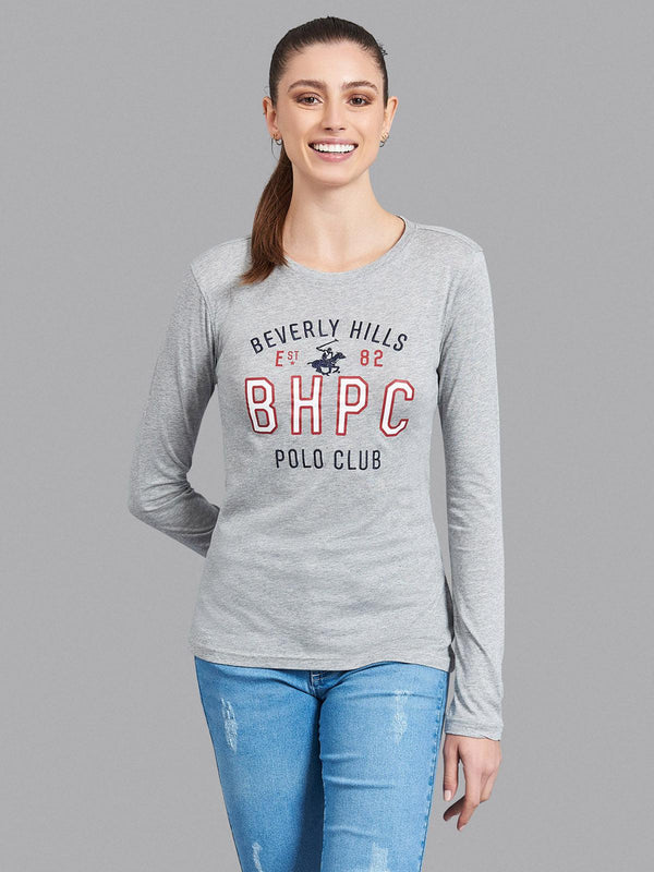 Beverly Hills Polo Club UK-OVERSIZED BHPC LOGO LS T-SHIRT HEATHER GREY