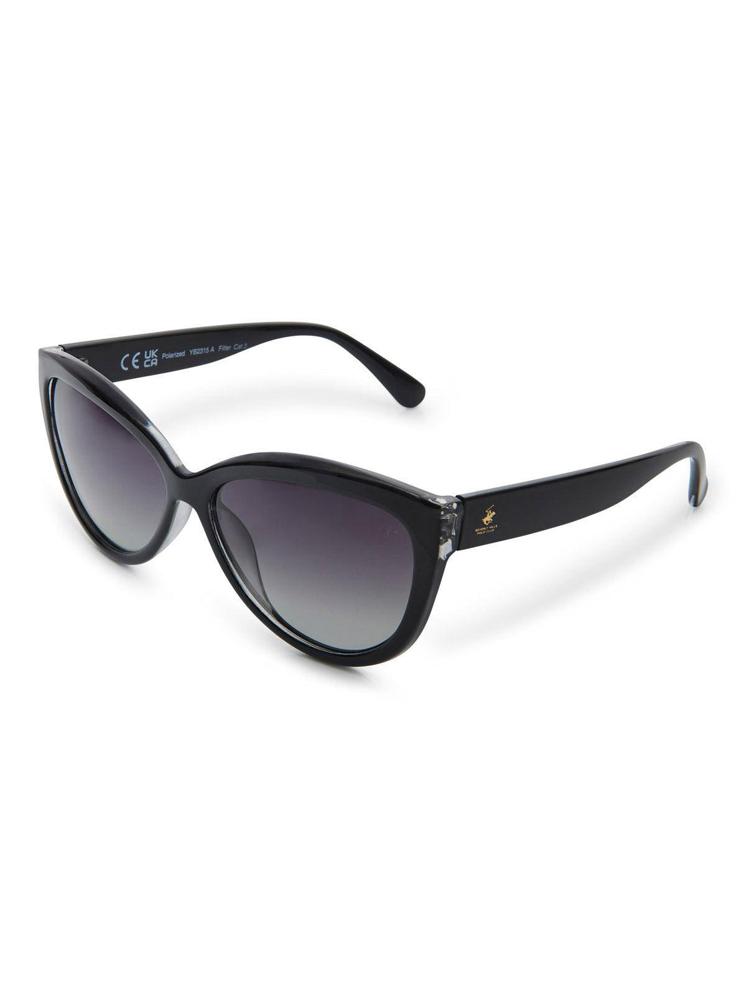 Beverly Hills Polo Club UK-OVERSIZED CATS EYE POLARISED SUNGLASSES BLACK ON CRYSTAL GRADIENT GREEN