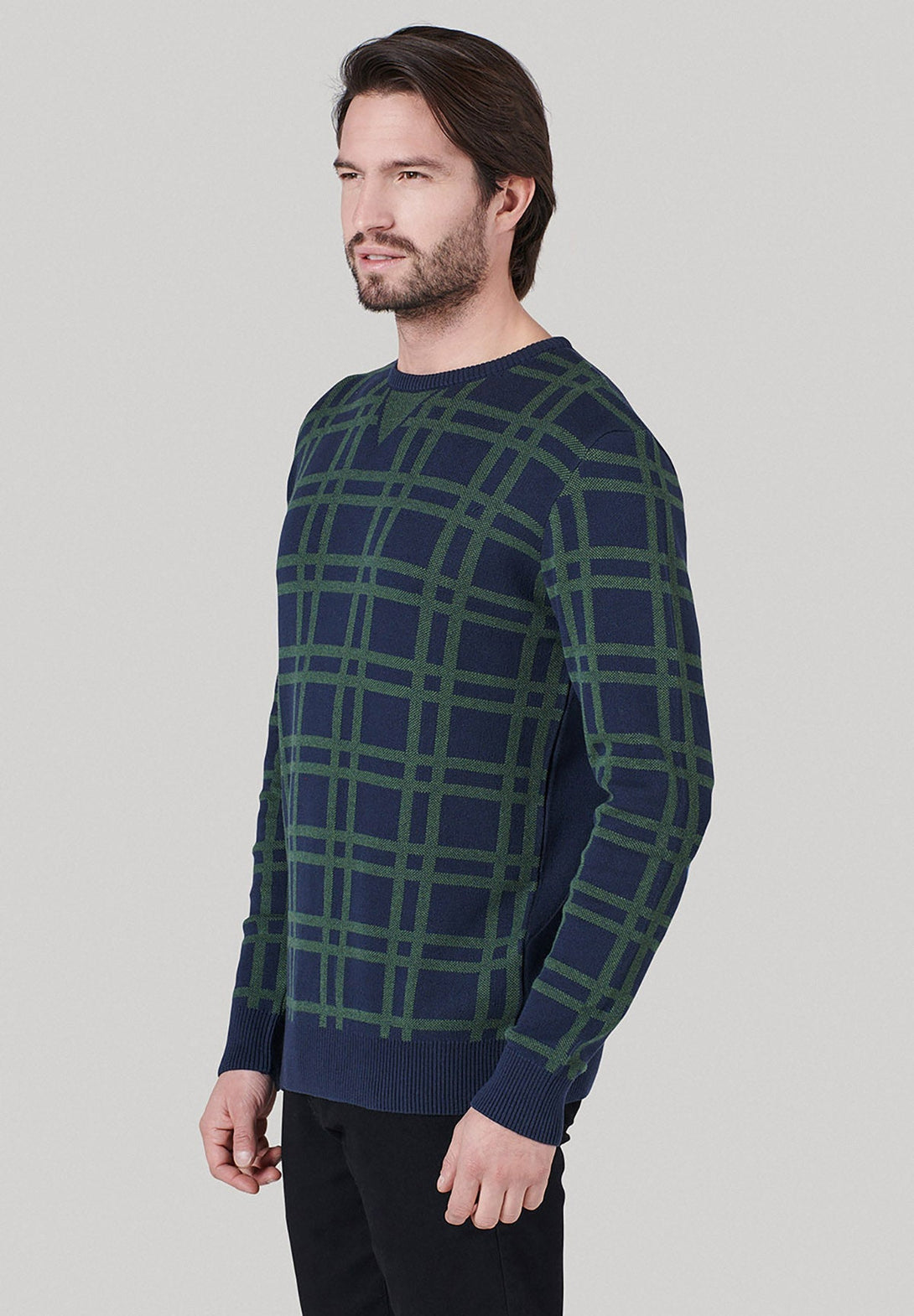 Beverly Hills Polo Club UK-PATTERN FRONT CREW NECK KNIT NAVY