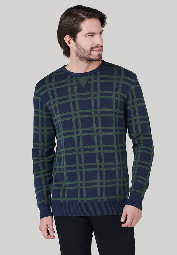 Beverly Hills Polo Club UK-PATTERN FRONT CREW NECK KNIT NAVY