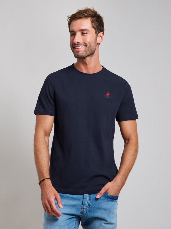 Beverly Hills Polo Club UK-PIQUE COTTON MODERN SLIM FIT T-SHIRT DARK NAVY