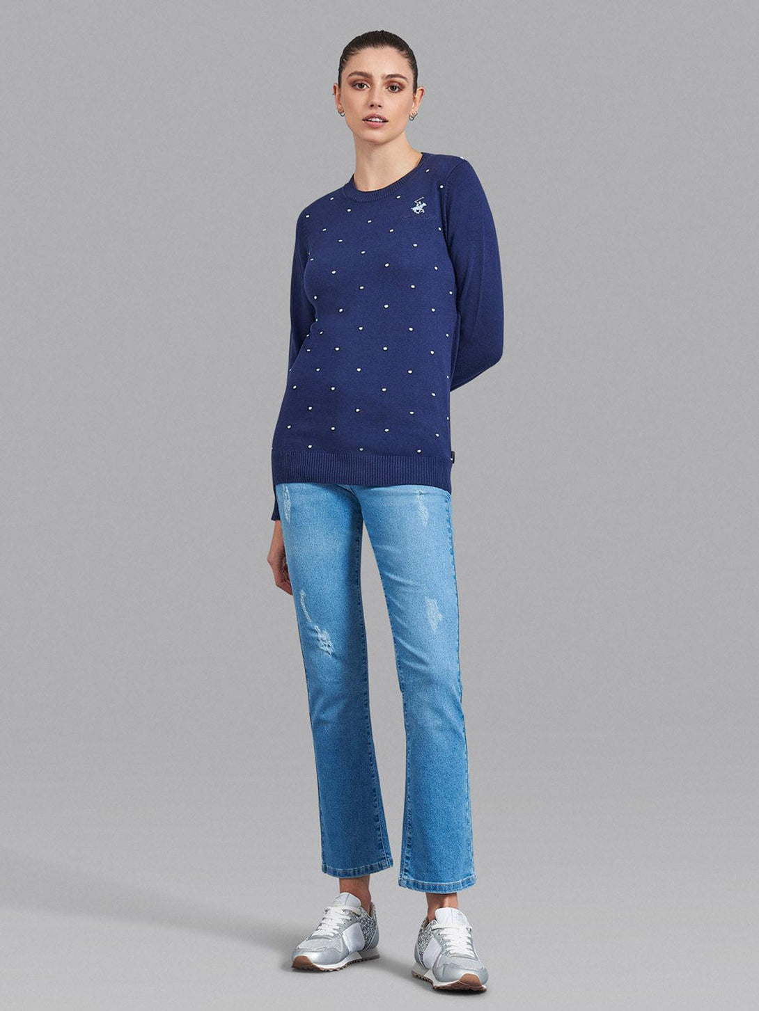 Beverly Hills Polo Club UK-POLKA DOT ESSENTIAL SWEATER TRUE NAVY