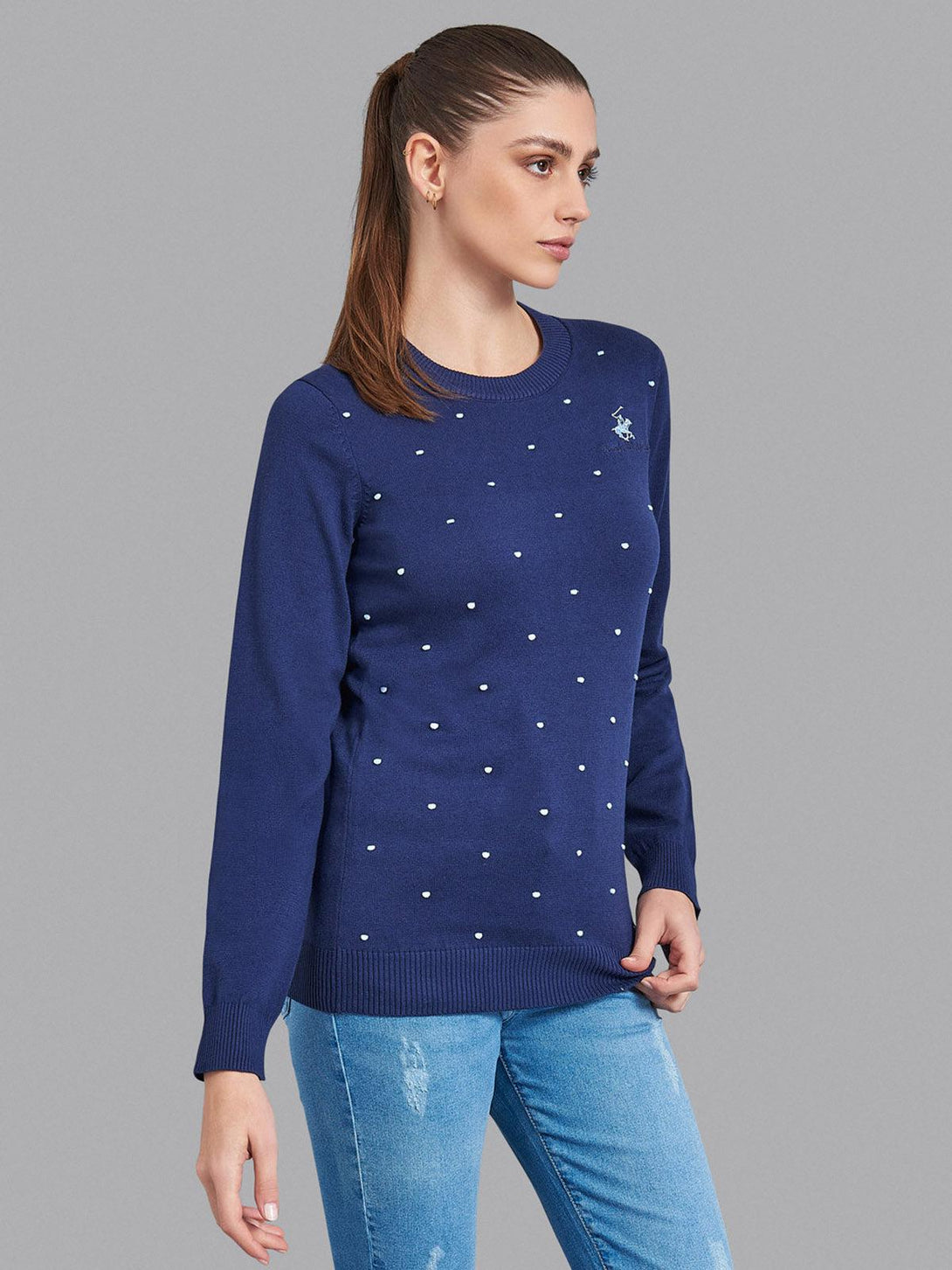 Beverly Hills Polo Club UK-POLKA DOT ESSENTIAL SWEATER TRUE NAVY