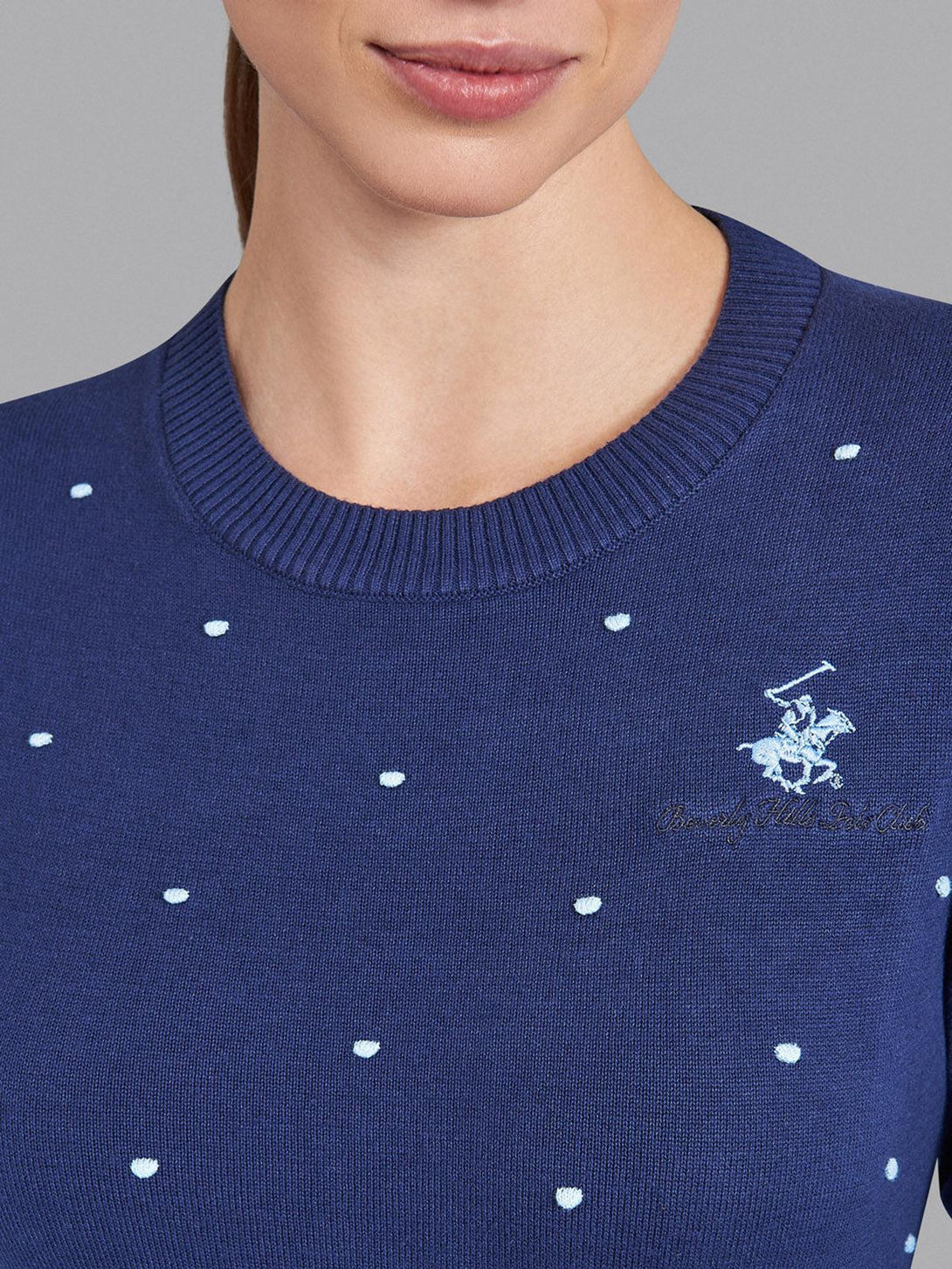 Beverly Hills Polo Club UK-POLKA DOT ESSENTIAL SWEATER TRUE NAVY