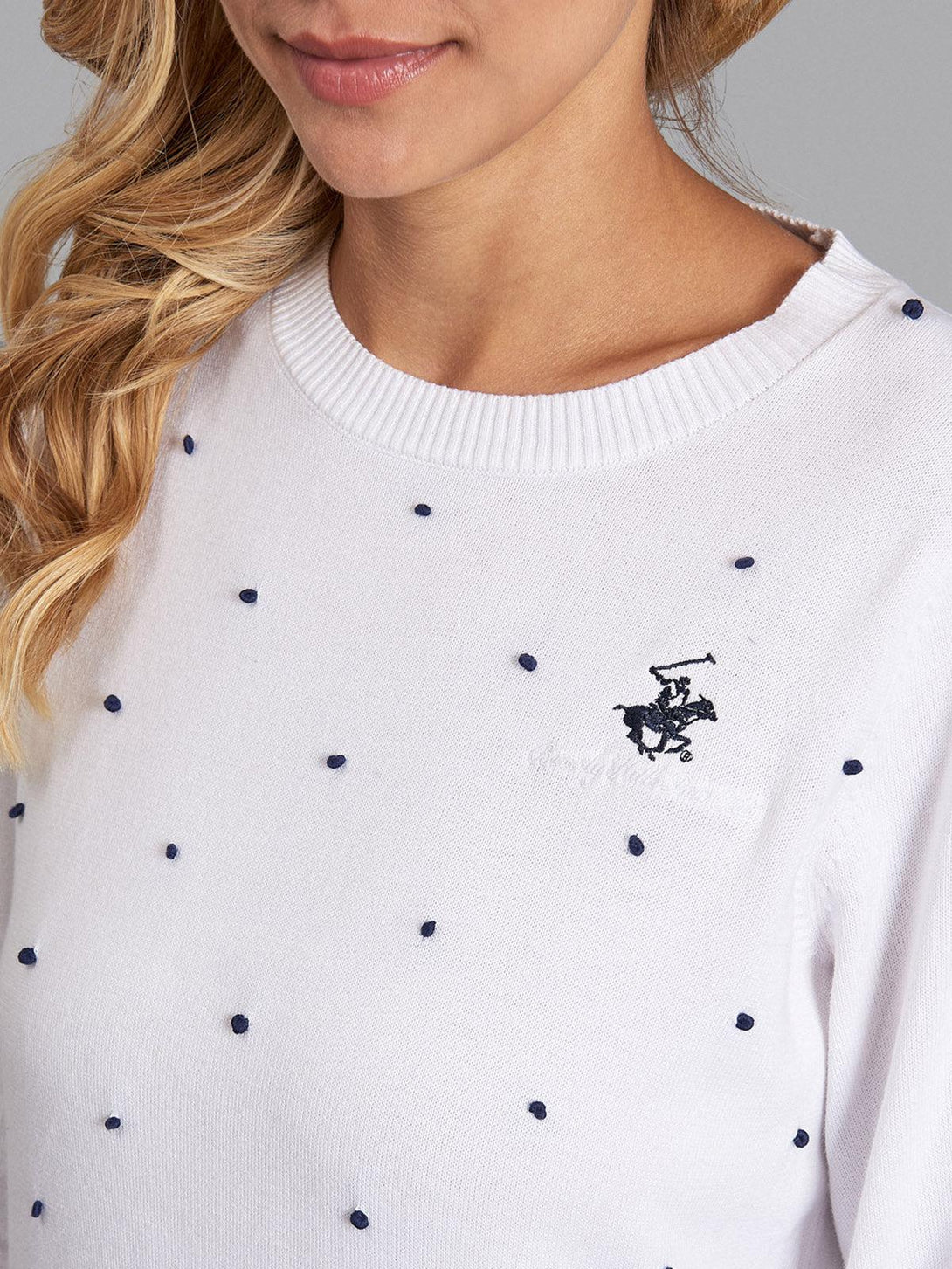 Beverly Hills Polo Club UK-POLKA DOT ESSENTIAL SWEATER WHITE