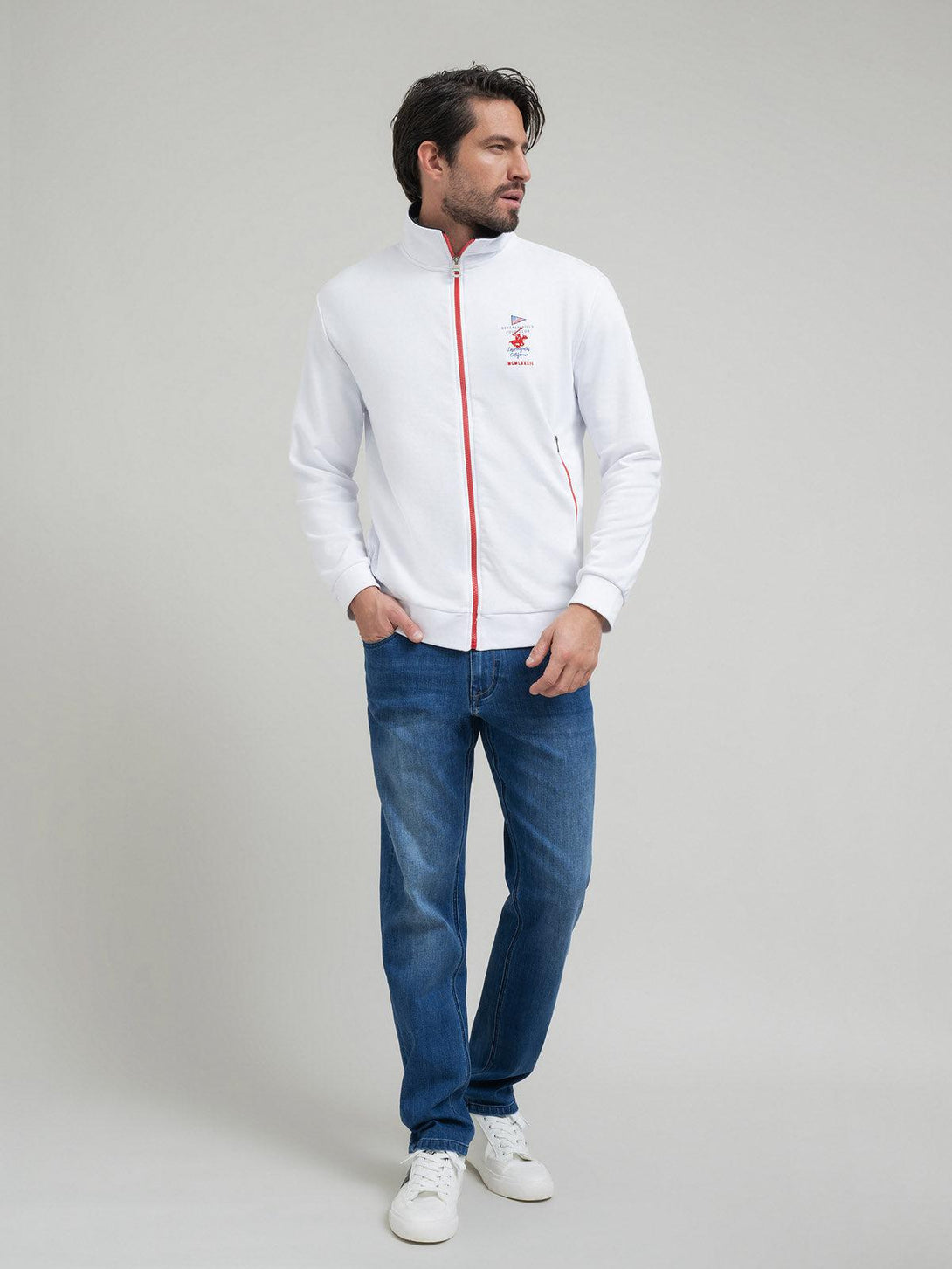 Beverly Hills Polo Club UK-POLO CLUB FLAG LOGO ZIP SWEAT WHITE