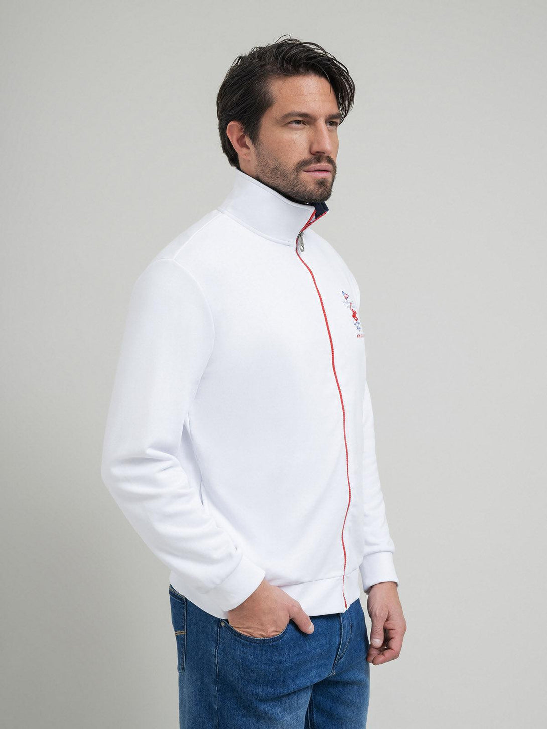 Beverly Hills Polo Club UK-POLO CLUB FLAG LOGO ZIP SWEAT WHITE