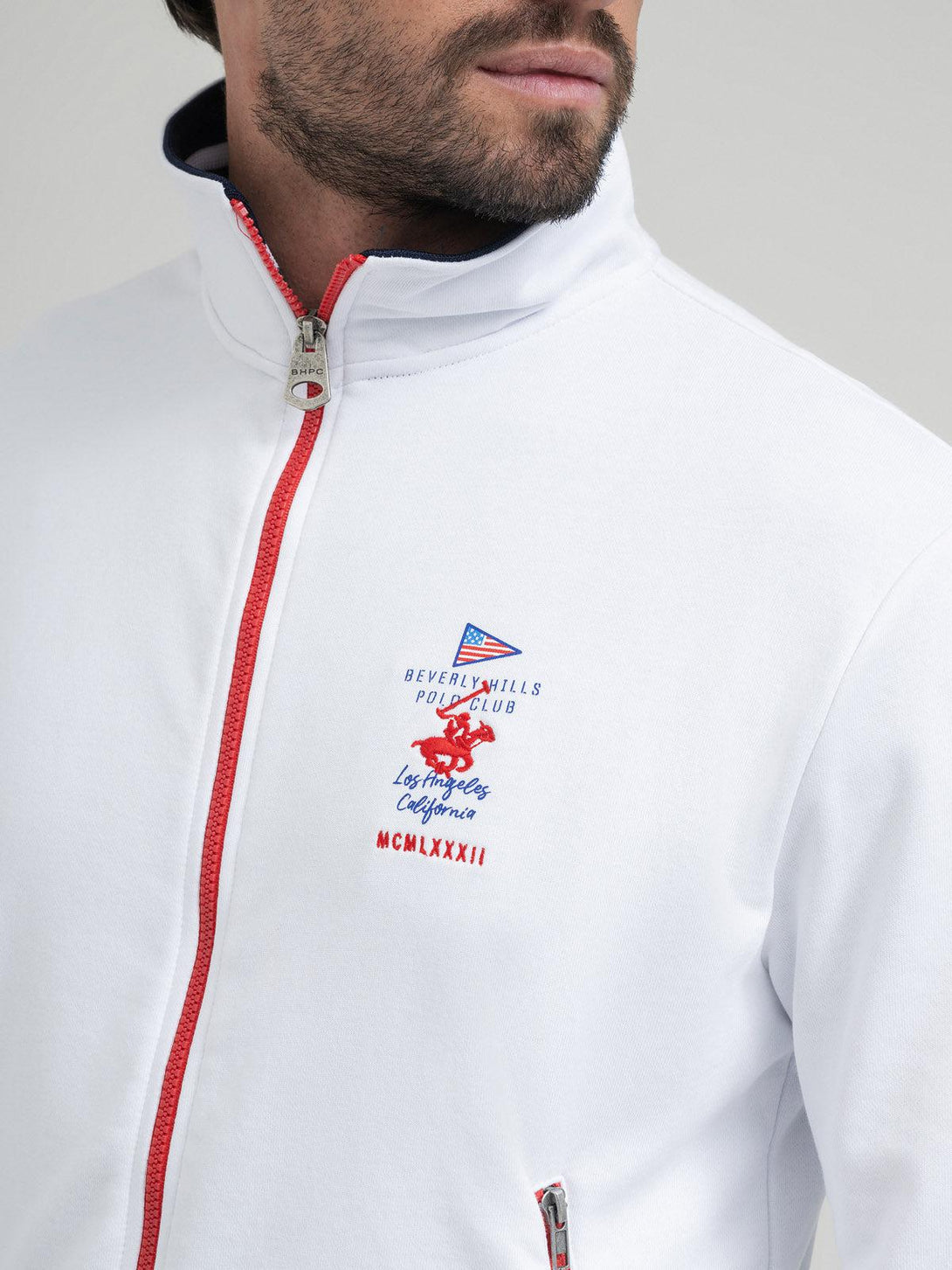 Beverly Hills Polo Club UK-POLO CLUB FLAG LOGO ZIP SWEAT WHITE