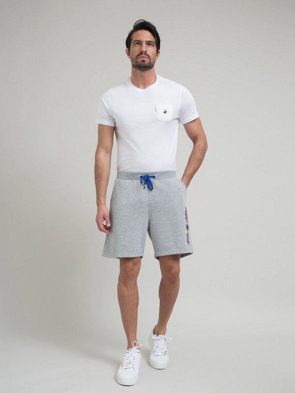 Beverly Hills Polo Club UK-POLO CLUB STRIPE LOGO FLEECE SHORTS GREY MELANGE