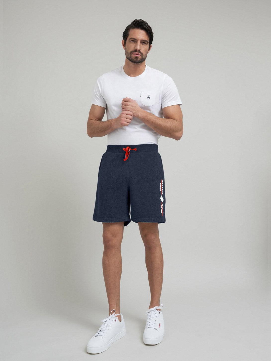 Beverly Hills Polo Club UK-POLO CLUB STRIPE LOGO FLEECE SHORTS NAVY