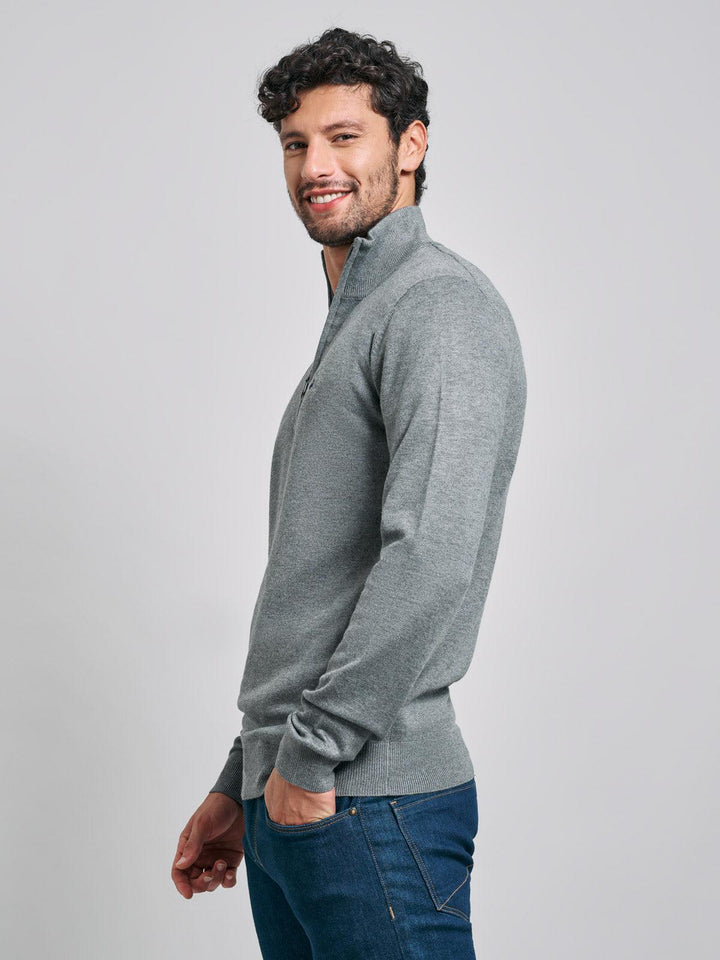 Beverly Hills Polo Club UK-POLO PONY 1/4 ZIP KNIT GREY MELANGE