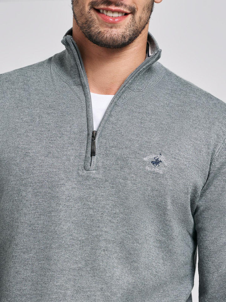Beverly Hills Polo Club UK-POLO PONY 1/4 ZIP KNIT GREY MELANGE