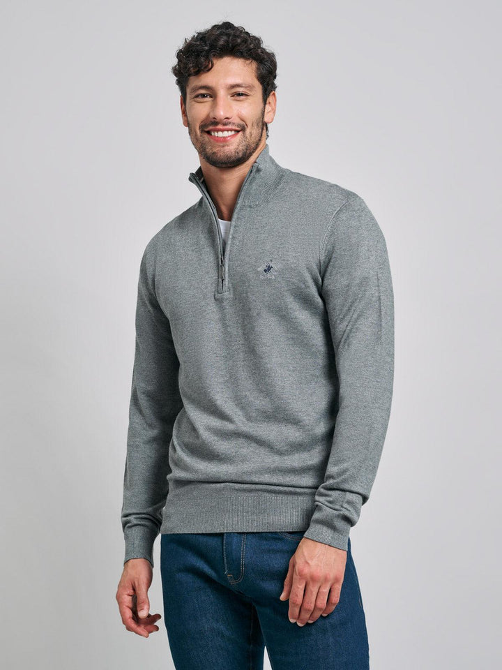 Beverly Hills Polo Club UK-POLO PONY 1/4 ZIP KNIT GREY MELANGE