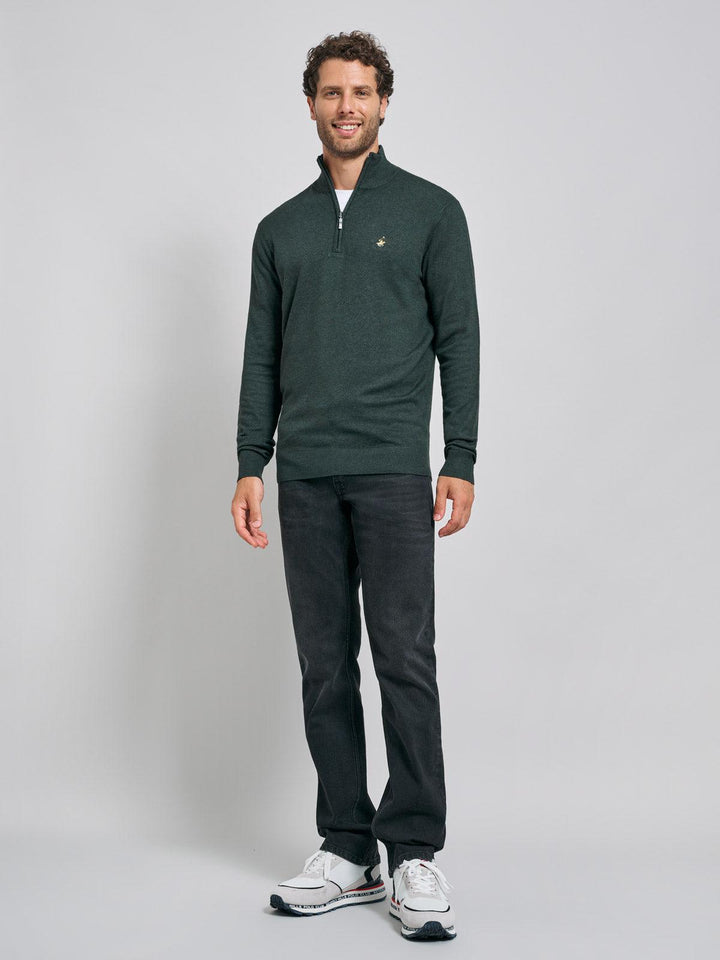 Beverly Hills Polo Club UK-POLO PONY 1/4 ZIP KNIT HUNTER GREEN