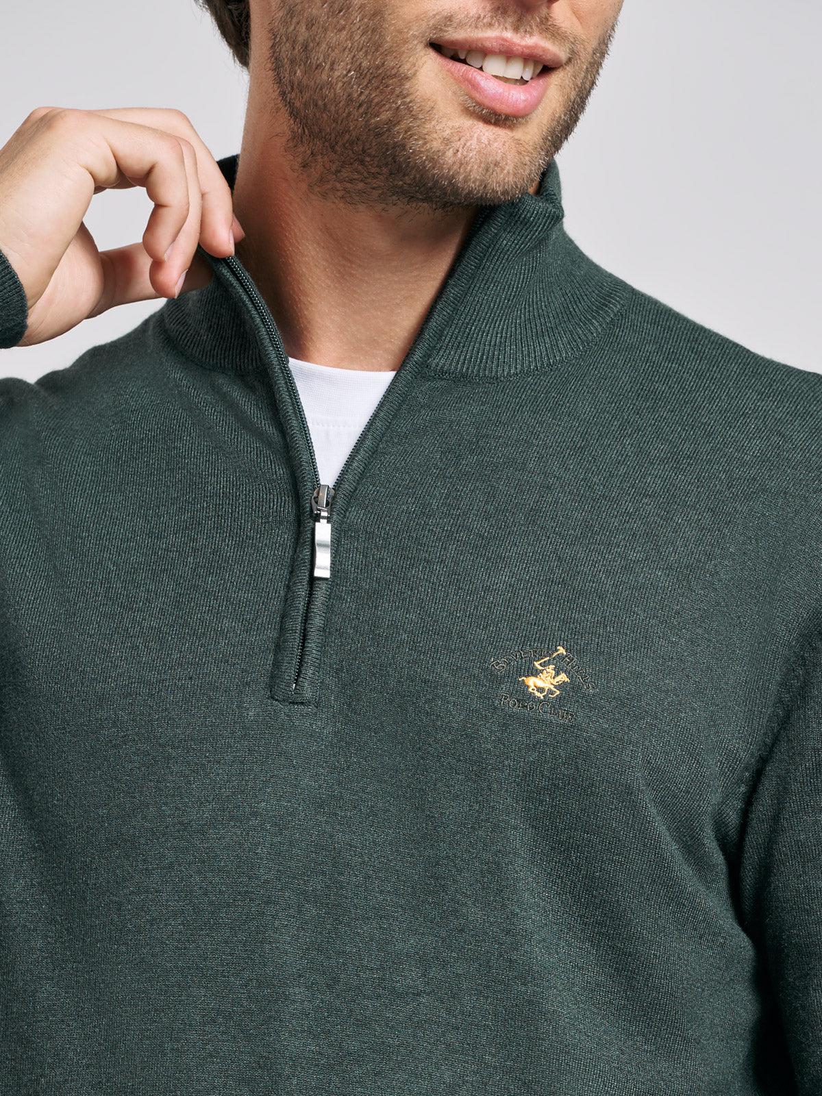 POLO PONY 1/4 ZIP KNIT HUNTER GREEN – BEVERLY HILLS POLO CLUB