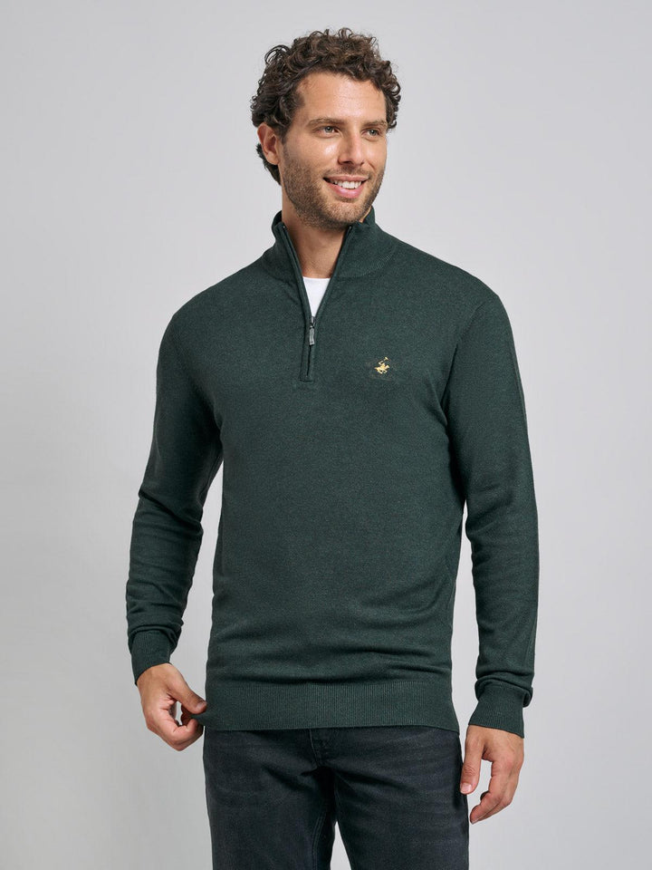 Beverly Hills Polo Club UK-POLO PONY 1/4 ZIP KNIT HUNTER GREEN