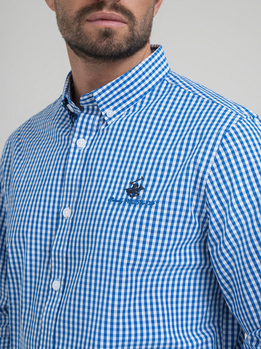 Beverly Hills Polo Club UK-POLO PONY BUTTON DOWN CHECK SHIRT BLUE