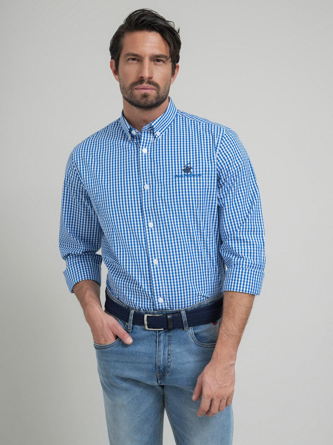 Beverly Hills Polo Club UK-POLO PONY BUTTON DOWN CHECK SHIRT BLUE