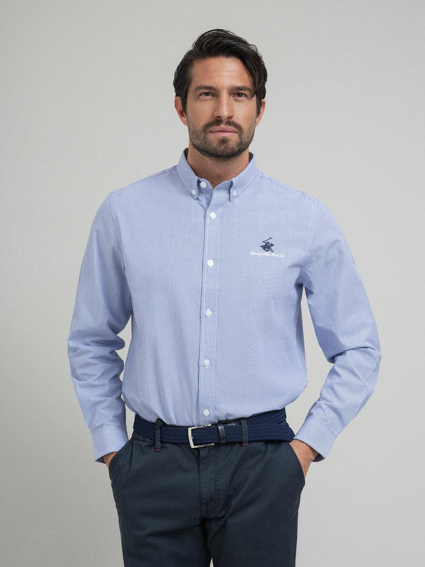 Beverly Hills Polo Club UK-POLO PONY BUTTON DOWN SHIRT BLUE STRIPE