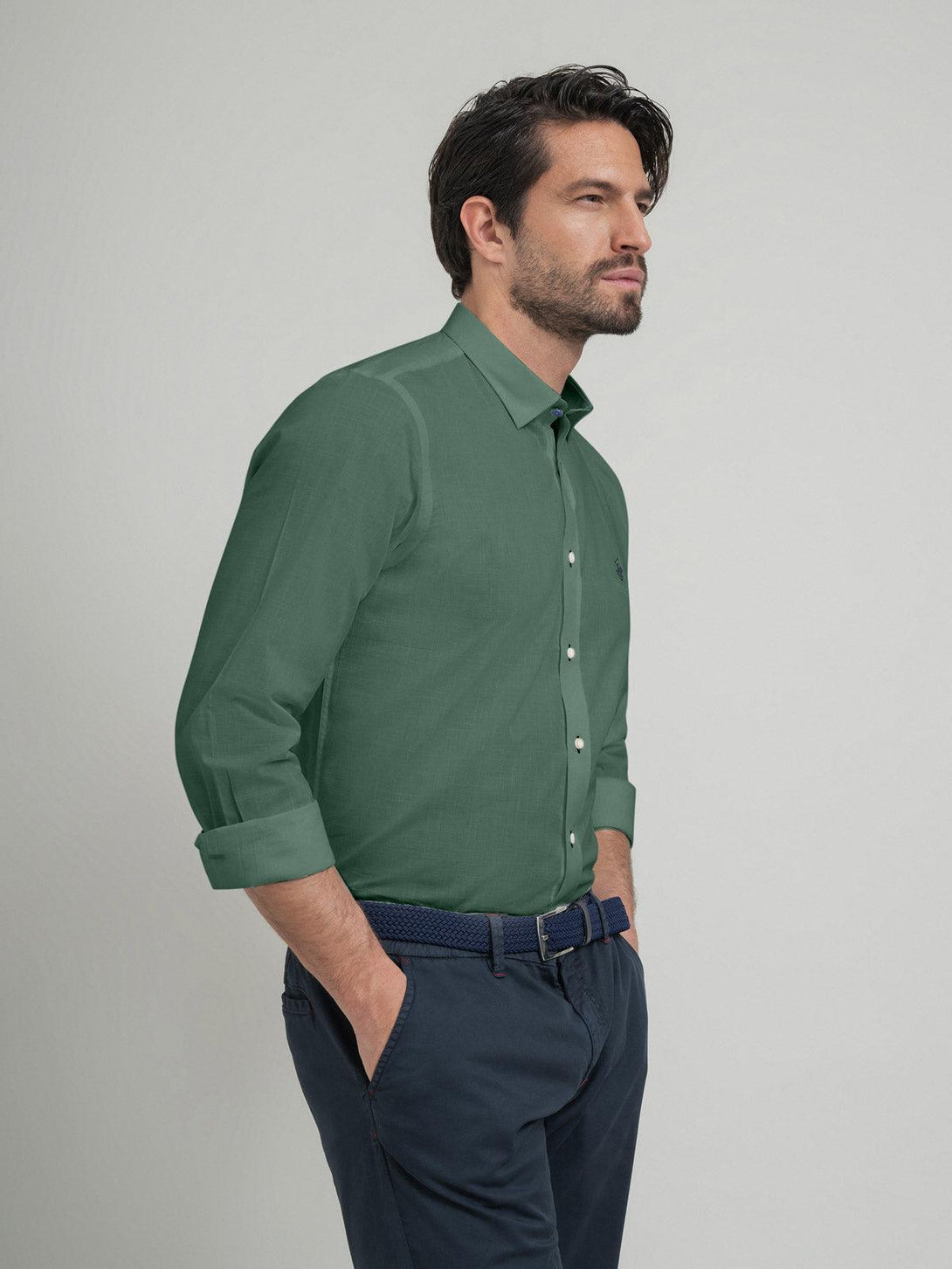 Beverly Hills Polo Club UK-POLO PONY FORMAL SHIRT ARMY GREEN