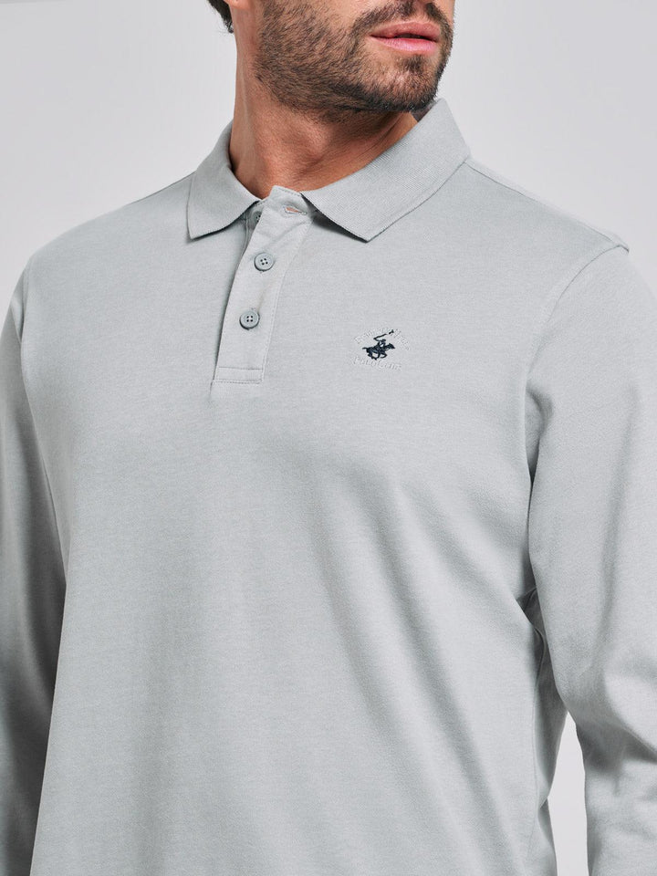 Beverly Hills Polo Club UK-POLO PONY LS POLO SHIRT STEEL GREY
