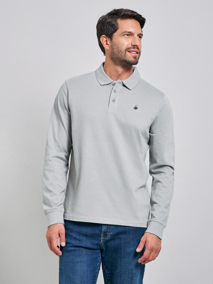 Beverly Hills Polo Club UK-POLO PONY LS POLO SHIRT STEEL GREY