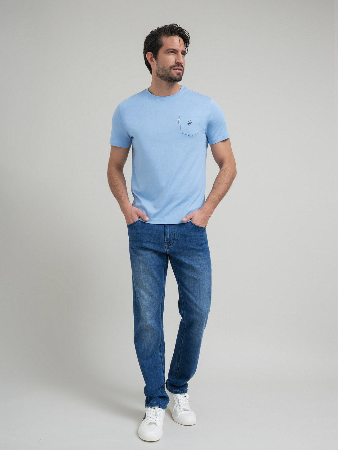 Beverly Hills Polo Club UK-POLO PONY POCKET T-SHIRT BLUE SKY