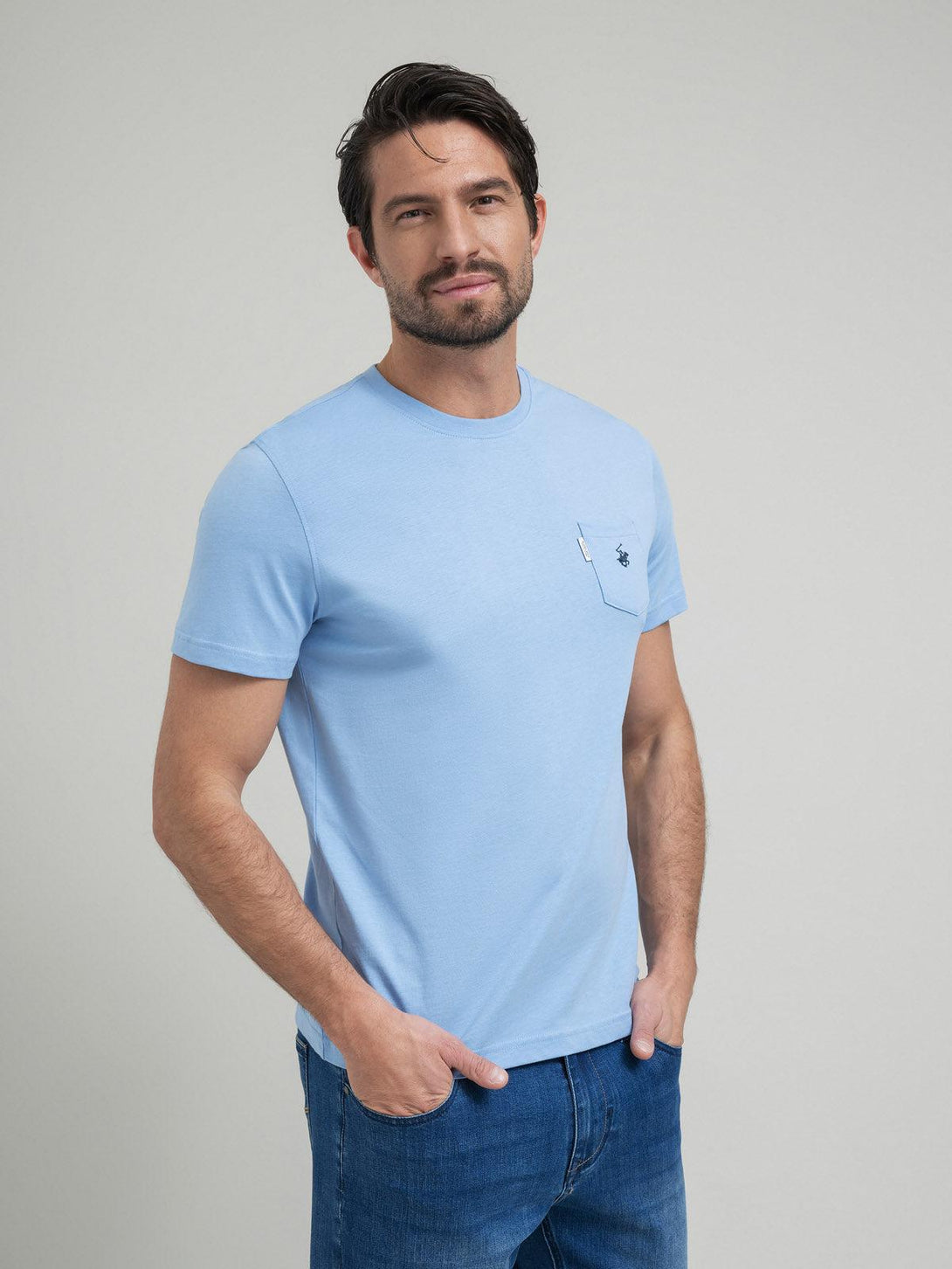 Beverly Hills Polo Club UK-POLO PONY POCKET T-SHIRT BLUE SKY