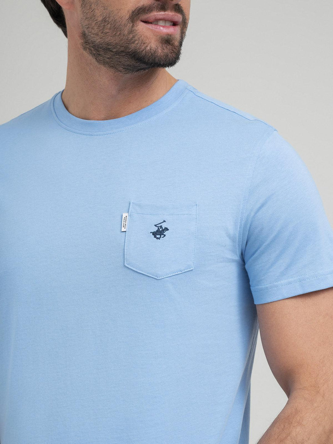 Beverly Hills Polo Club UK-POLO PONY POCKET T-SHIRT BLUE SKY