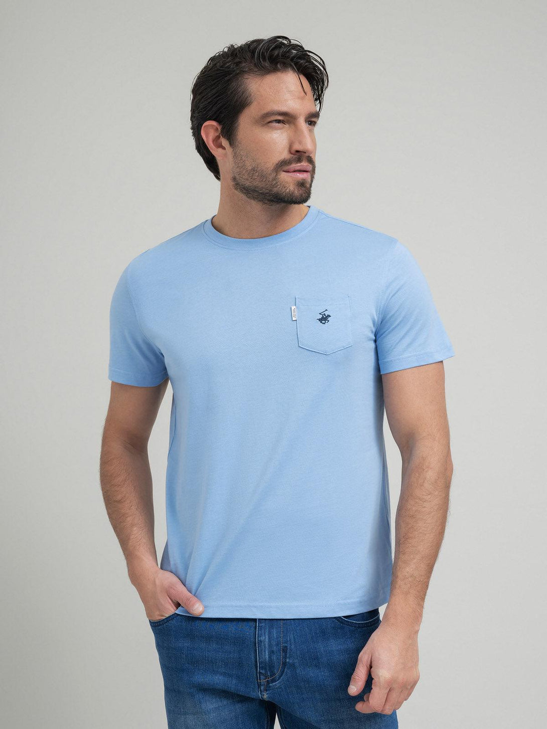 Beverly Hills Polo Club UK-POLO PONY POCKET T-SHIRT BLUE SKY