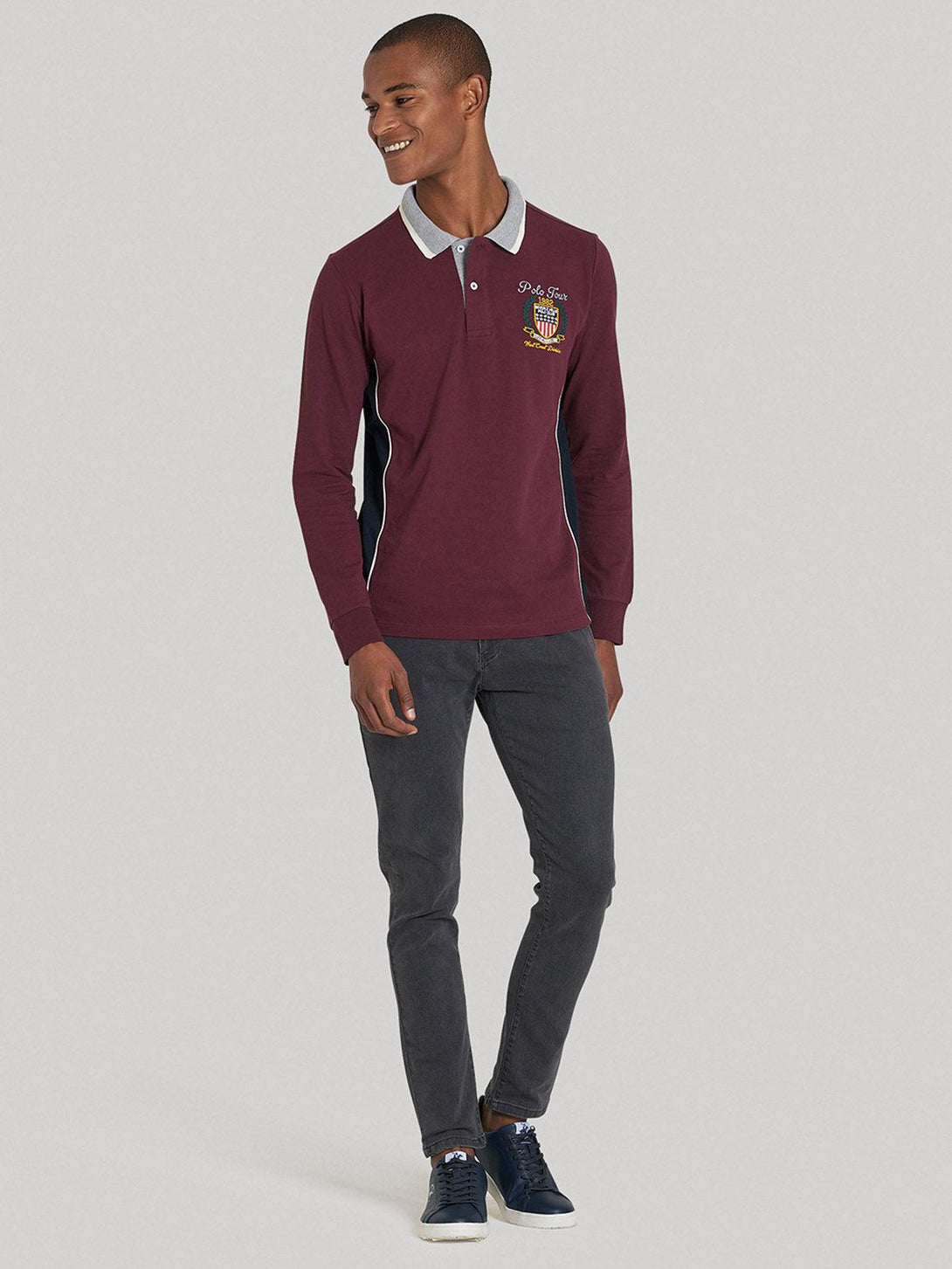 Beverly Hills Polo Club UK-POLO TOUR LS POLO SHIRT BORDEAUX