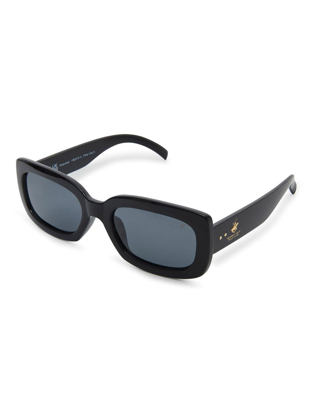 Beverly Hills Polo Club UK-RECTANGULAR WIDE FRAME POLARISED SUNGLASSES BLACK SOLID GREY