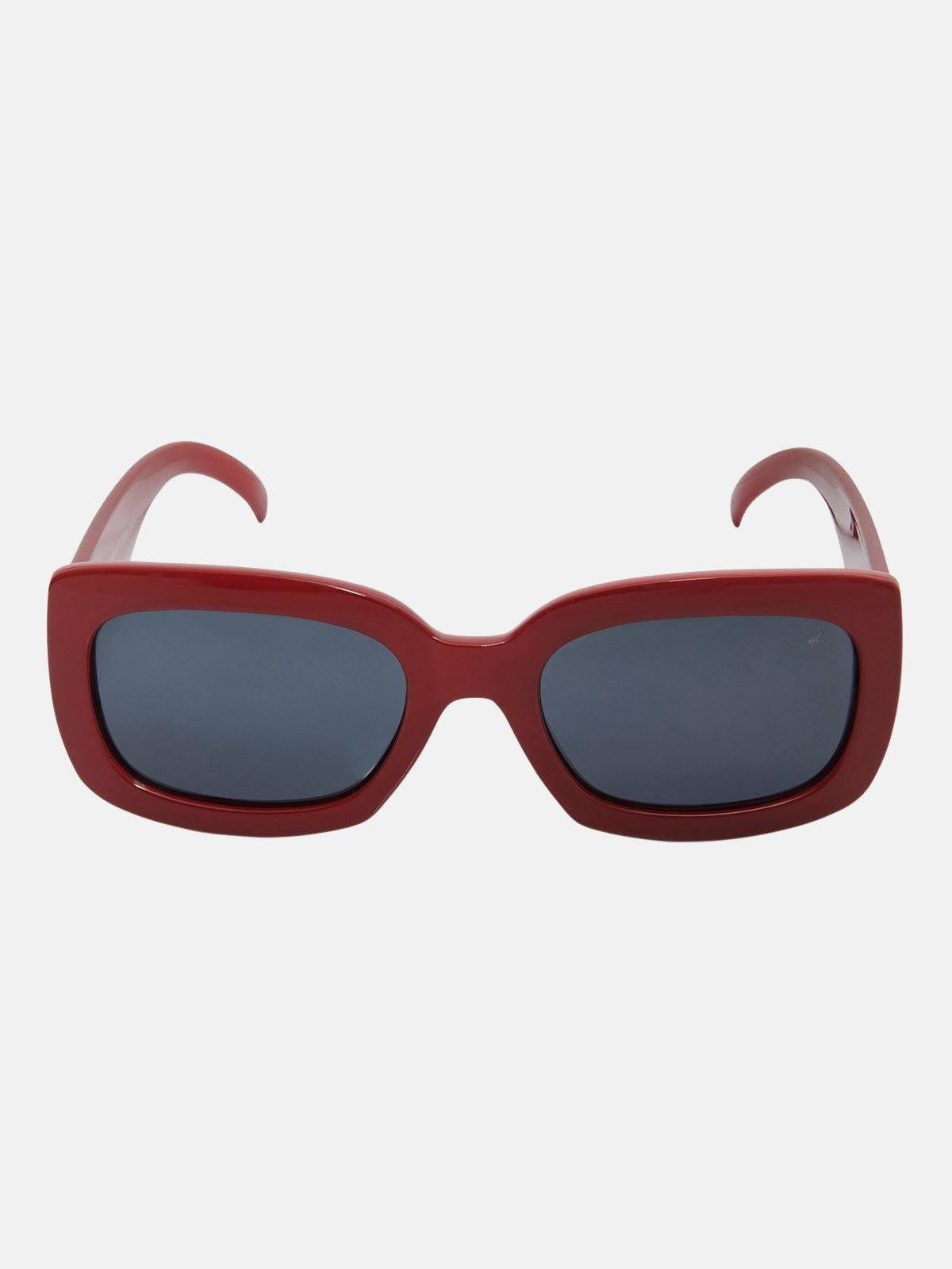 RECTANGULAR WIDE FRAME POLARISED SUNGLASSES RED SOLID SMOKE BEVERLY HILLS POLO CLUB