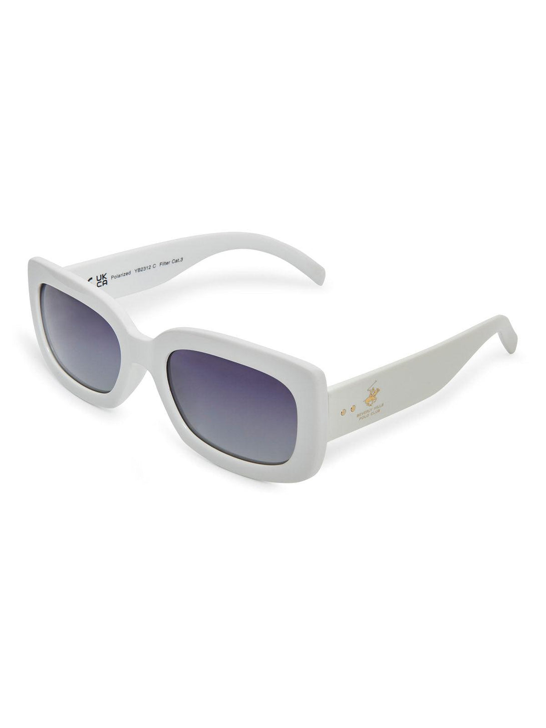 Beverly Hills Polo Club UK-RECTANGULAR WIDE FRAME POLARISED SUNGLASSES WHITE GRADIENT GREY