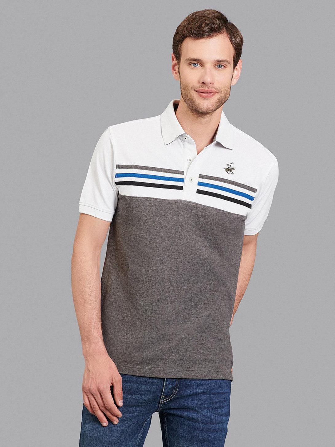 Beverly Hills Polo Club UK-RETRO PANEL POLO SHIRT WHITE