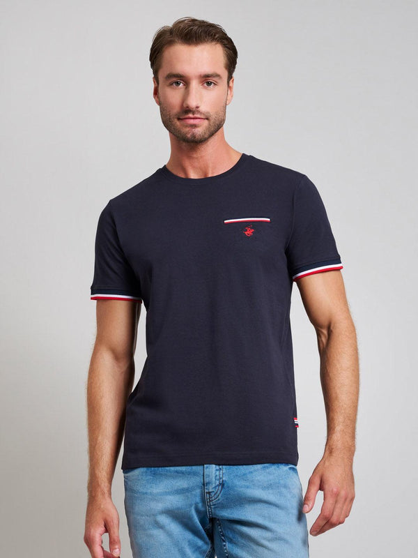 Beverly Hills Polo Club UK-RIBBED FALSE POCKET MODERN SLIM FIT T-SHIRT DARK NAVY